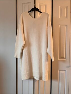 Lands' End Cream Scoop Neck Sweater Dress V Back W/Contrast Bow Sz 20/22W